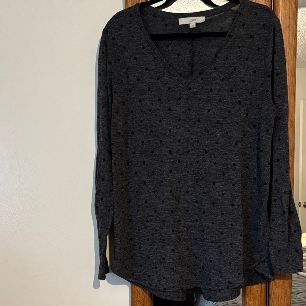 LOFT Charcoal Long Sleeve Polka Dot Tee xl